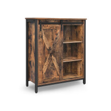 Storage Cabinet - Steel - Rustic Brown and Black - Adjustable Shelves, Sliding Door, Industrial Style