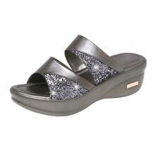 1Paar Casual Wedge Slippers Met Design Dames Grijs