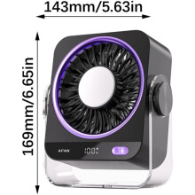 Ventilador de mesa recarregável via USB, compacto, silencioso e portátil, ideal para escritório.