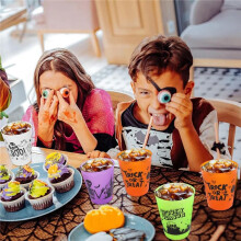 16Pcs Halloween Drinking Cups Boo Skull Plastic Juice Cocktail Cup for Halloween Party Home Table Decoration Supplies