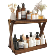 Wood Countertop Shelf Organizer, 2 Tier Wooden Shelf for Coffee Bar Accessories for Home, Office, Bathroom Counter