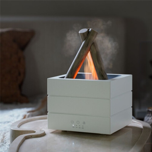 Flame Humidifier, Aroma Essential Oil Diffuser with Remote Control and Light, White 1