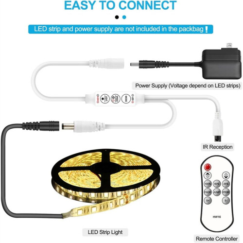 Remote Dimmer Controller for Single Color LED Strip Lights, 5-24V Wireless Controller for 3528/5050/ LED Tape