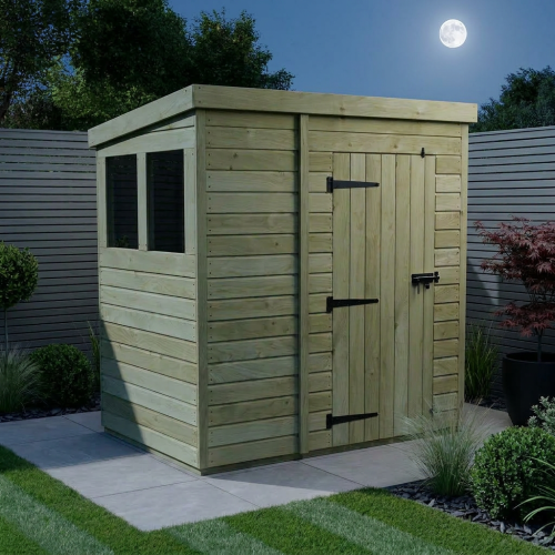 6 x 4 Pent Shed Tanalised (Single Door, With Windows) 1