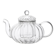 Glass Pot Striped Pumpkin Shape Flower Teapot Glass Teapot with Infuser Tea Leaf Flower TeaCup