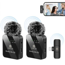 Kabelloses Lavalier-Mikrofon für iPhone und iPad, 8-Pin-Empfänger, zwei Mikrofone, Schwarz, klare Audioqualität