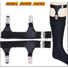 Set van 2 heren sokkenspanners met enkele clip, zwart, verstelbare elastische hold-ups voor nette sokken.