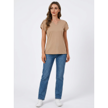 Elegant Breathable Women’s V-Neck Short Sleeve Casual Brown Blouse XL — elegant women's blouse, brown v-neck top