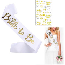 Bruidssjerp en sluier set voor vrijgezellenfeest, witte satijnen sjerp, bruidshoofdband tiara, feestaccessoire voor vrijgezellenfeest