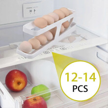 Eierhouder voor in de koelkast, automatisch rollende eierhouder voor 12 tot 14 eieren, transparant plastic