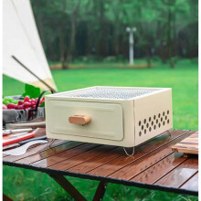 Draagbare houtskoolgrill, opvouwbare tafelbarbecue met instelbare warmteregeling voor kamperen en buiten koken, wit