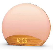 Reloj despertador con efecto amanecer de madera de 2026 con máquina de sonido y luz nocturna para dormitorios, reloj despertador modern