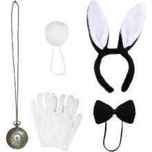 Ensemble d’accessoires pour costume Lapin Oreilles Nœud Papillon Manchettes Blanc One Size — déguisement carnaval