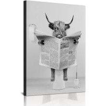 Image sur Toile Animaux Highland Cattle Noir et Blanc 60x90 cm — décoration murale salle de bain