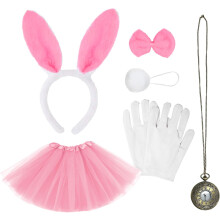 Ensemble Déguisement de Lapin Accessoires Tenue Enfant Blanc 6 Éléments — déguisement bal, accessoires pâques, jupe tutu