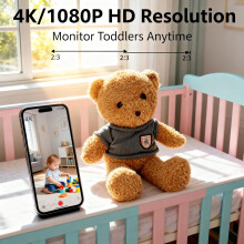 (O6) Orsacchiotto con Telecamera WiFi – Baby Monitor 4K e 1080P con Visione in Tempo Reale, Rilevamento Movimento con Notifiche, S