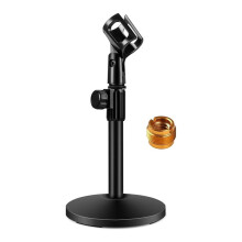 Tischmikrofonständer, Verstellbarer Mikrofonständer mit Mikrofonklemme und 5/8"-Außengewinde auf 3/8"-Innengewindeschrauben