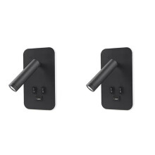 2X Lámpara de Pared para Mesita de Noche con Interruptor, Puerto USB, Foco de Pared para Dormitorio, Aplique de Pared LED Giratorio para Armario.