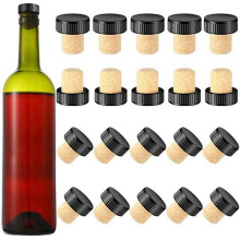100 Tapones de Corcho, Tapones de Corcho, Corchos de Degustación, Corchos de Vino en Forma de T con Tapa de Plástico, Tapón de Botella de Vino de