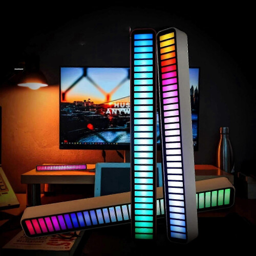επαναφορτιζόμενα φώτα LED ρυθμού μουσικής RGB, φώτα ελέγχου ήχου με φωνητική ε 2