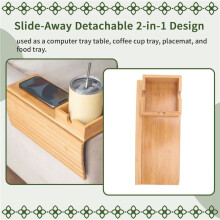 Sofa Armrest Tray,Couch Cup Holder,Bamboo Tray with Cup Holder,Bamboo Couch Cup Holder Tray