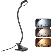 Lampada da scrivania a LED con clip, luce di lettura dimmerabile per ufficio e comodino, braccio flessibile a 360 gradi, illuminazione