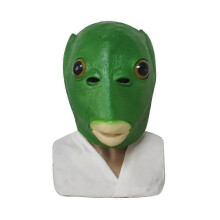 Divertente e brutta maschera a forma di testa di pesce verde per adulti, maschera per costume di Halloween da alieno in emulsione per c