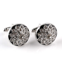 2St Zwarte Cufflinks Met Bloemenpatroon