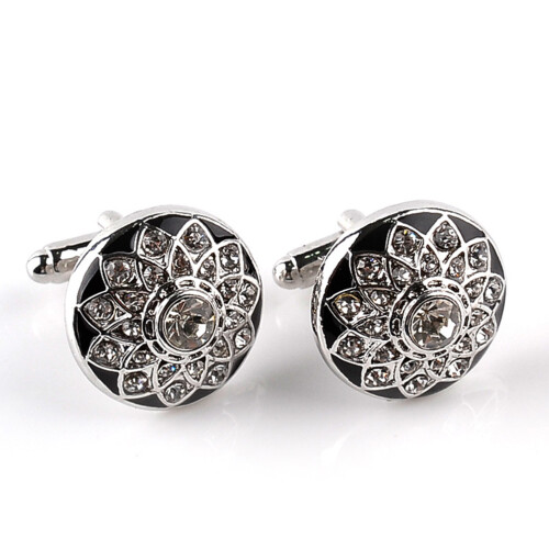 2St Zwarte Cufflinks Met Bloemenpatroon