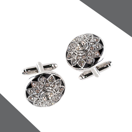 2St Zwarte Cufflinks Met Bloemenpatroon 2