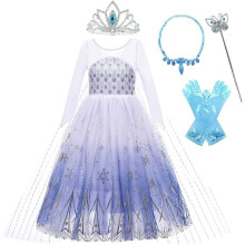 Costume Robe de Princesse Ensemble avec Accessoires Bal Bleu-Blanc — déguisement fille carnaval, déguisement reine neige