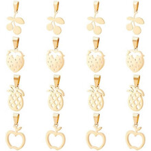 16 Pcs 4 Styles Gold Cherry Charms 304 Stainless Steel Fruit Pendants, Hypoallergenic Metal Jewelry Making Charms