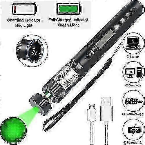 2 Pack Green Laser Pointer with 8000 m Range, Very Bright 1mW USB Rechargeable Battery