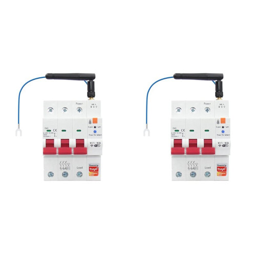 2X Tuya  WiFi RS485 3P+N MCB Breaker Prepaid Meter Timer  Voltage Current Protector Voice Control 63A