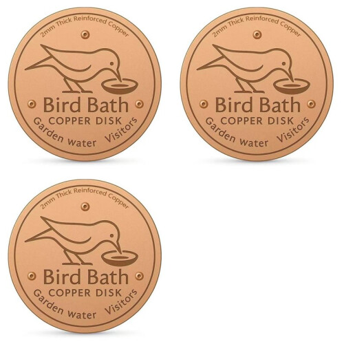3X Bird Bath Copper Disk for Efficient Water Purification, Natural Algae Reduction and Bird Bath Maintenance