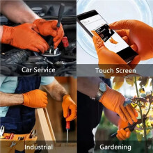 200X Heavy Duty Orange Nitrile Gloves 8Mil Industrial Disposable Gloves with Diamond Textured Grip L
