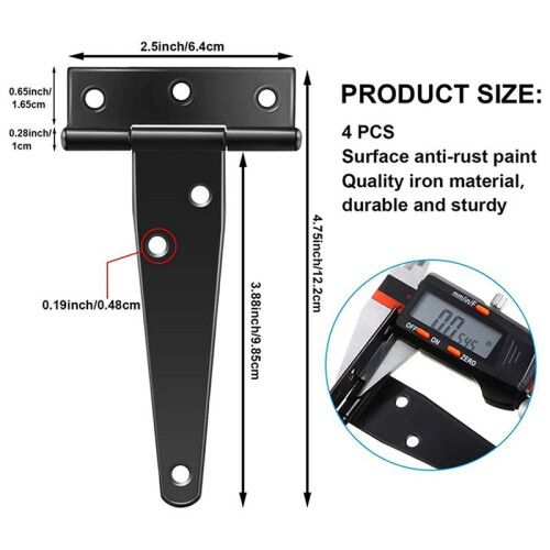 18 PCS 4 Inch T-Strap Hinges Rustic Gate Strap Hinge Rustproof Gate Door Black Hinges for Windows, Fence and Barn Gates 2