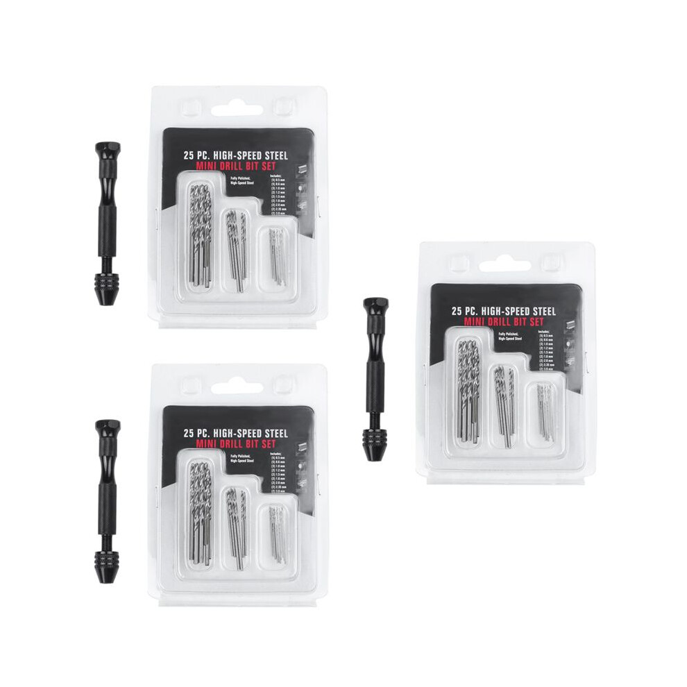 3Pcs Hand Twist Drill Bits Set,Pin Vise Model Hand Spiral Drill With 75Pcs 0.3Mm To 3.0Mm Micro-Drill Bits (Black) 6033391813021