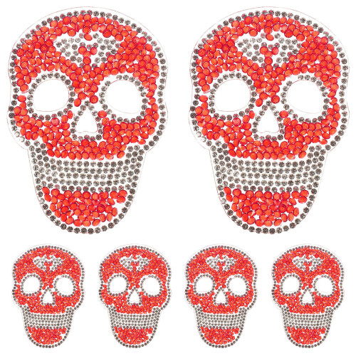 6St Stevige Rhinestone Skull Patch Voor Jas, Tas En Rok