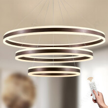 Moderna Lámpara Colgante LED 3 Anillos Regulable Marrón Ø60-100cm — iluminacion salon, lampara techo regulable
