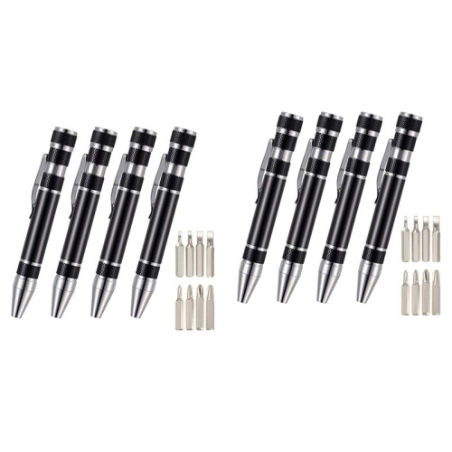 8 Pcs Pen Screwdriver Handy Tool Eight in One Magnetic Pocket Screwdriver Multi-Function  Gadgets Repair Tools (Black)