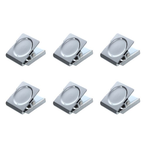 6X Silver Tone Spring Loaded Memo Ticket Magnetic Fridge Wall Clip