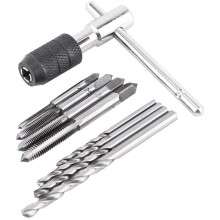 9Pcs Adjustable T-Handle Ratchet Tap Holder Wrench Tool Set with M3-M6 Screw Thread Metric Plug Tap and 2.5-5.0mm Twist Drill Bit