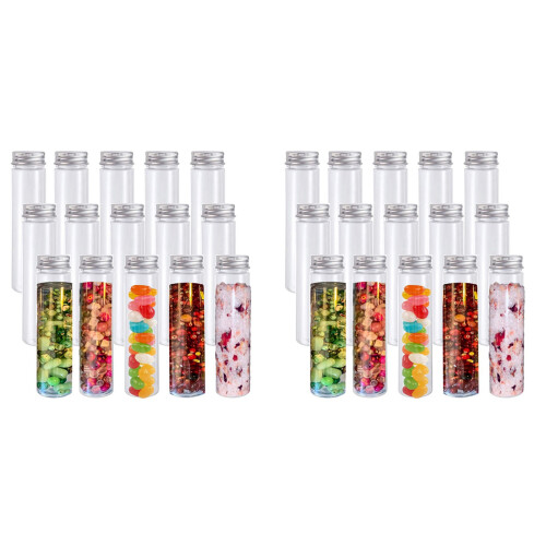 30Pcs 110Ml Plastic Test Tube,Clear Flat Test Tubes,Plastic Test Tubes with Screw Caps for Candy,Beans,Party Decor