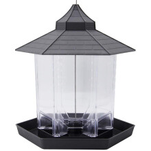 Mangeoire à Oiseaux Panorama, en Forme D'Hexagone avec Mangeoire à Oiseaux Suspendue sur le Toit pour la DéCoration de Jardin (Gris)