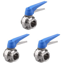 3X Vanne Papillon avec Poignée de Déclenchement Bleue en Acier Inoxydable 304 Tri-Clamp (Vanne Papillon Tri Clamp de 1,5 Pouce)