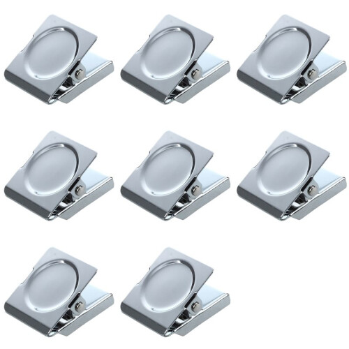 8X Silver Tone Spring Loaded Memo Ticket Magnetic Fridge Wall Clip