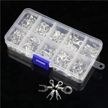 1600Pcs 10 in 1 Terminals Non-Insulated Ring Fork U-Type Brass Terminals Assortment Kit Cable Wire Connector Crimp Spade