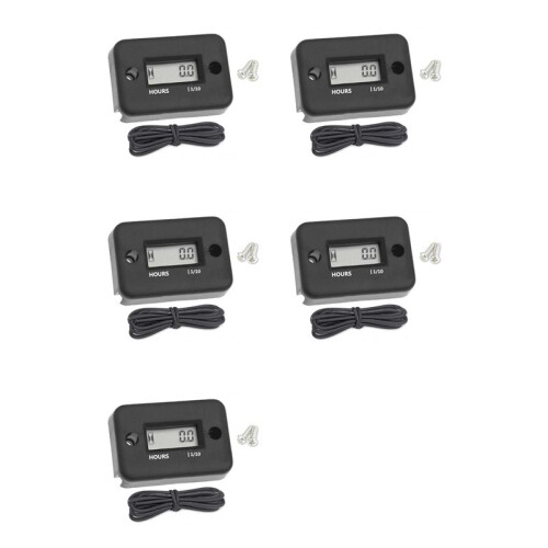 5X Waterproof LCD Display Digital Hour Meter Inductive Timer for Bike Motorcycle ATV Snowmobile Engine, Black