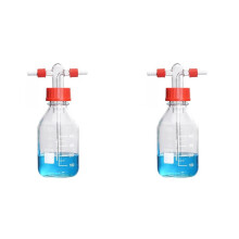 2X Screw Mouth Gas Washing Bottle GL45 High Borosilicate 500ml Glass Bottle Lab Washing Buffer PP Caps Sealed Bottle